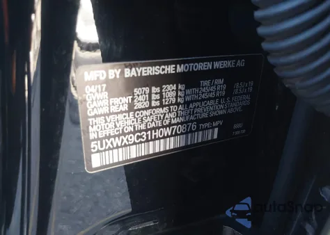 2017 BMW X3 xDrive28I from USA, damaged, VIN 5UXWX9C31H0W70876